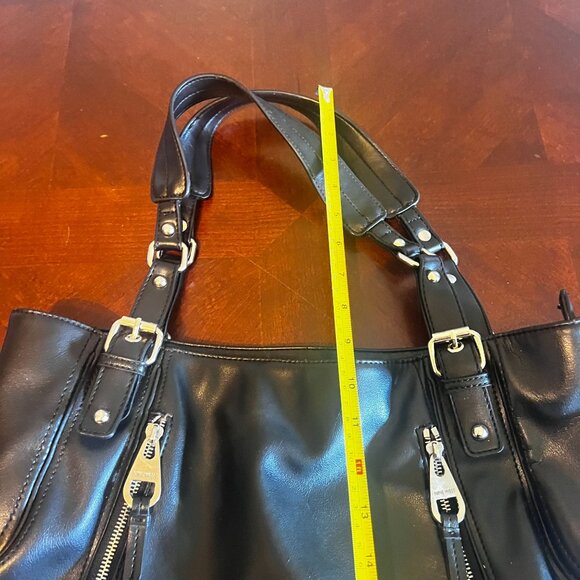 Nine West Black Faux Leather Tote Bag Dual Handles‎ Leopard Print Lining handbag - Picture 8 of 10